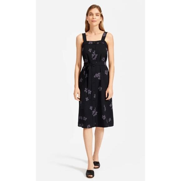 Everlane Black with Purple Flowers Sleeveless Apron Dress Size 4 - Picture 1 of 8